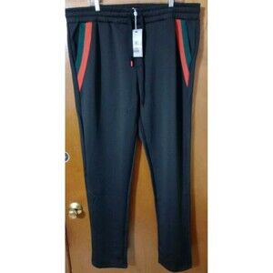 Stacy Adams Black Joggers Sweat Pants Red & Green Striped Pockets Sz 4X New